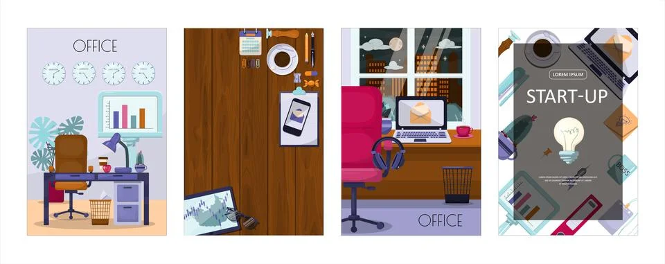 Flat vector banner template for office, business solutions, startup, time Stock Illustration