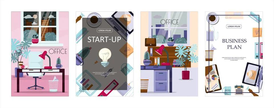 Flat vector banner template for office, business solutions, startup, time Stock Illustration