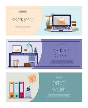Flat vector banner template for office, business solutions, startup, time Stock Illustration