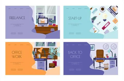Flat vector banner template for office, business solutions, startup, time Stock Illustration