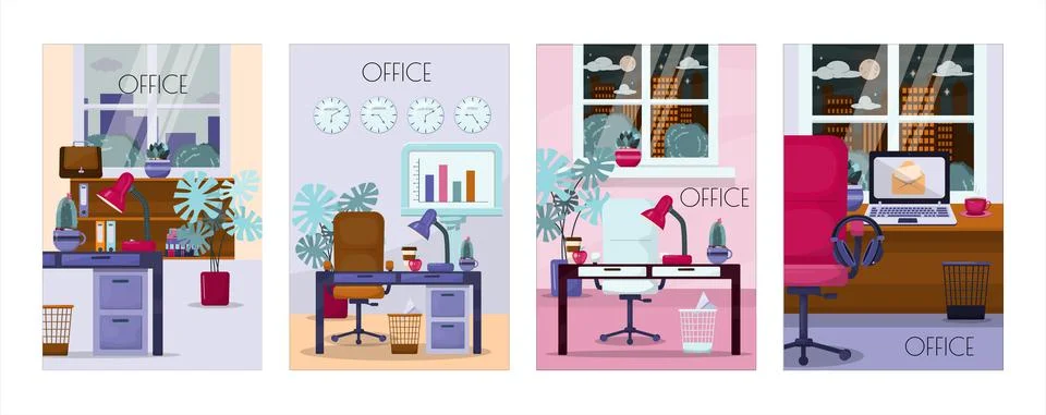 Flat vector banner template for office, business solutions, startup, time Stock Illustration