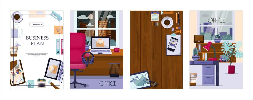 Flat vector banner template for office, business solutions, startup, time Stock Illustration