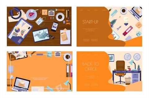 Flat vector banner template for office, business solutions, startup, time Stock Illustration