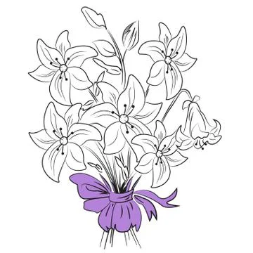 Flat vector beautiful black and white lilies and leaves Stock Illustration