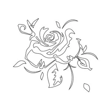 Flat vector beautiful black and white rose and leave Stock Illustration