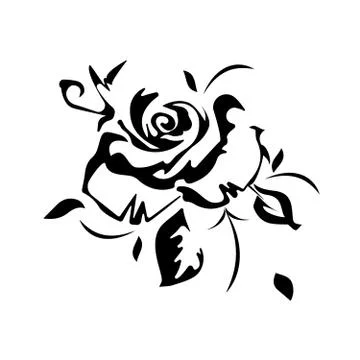 Flat vector beautiful black and white rose and leaves Stock Illustration