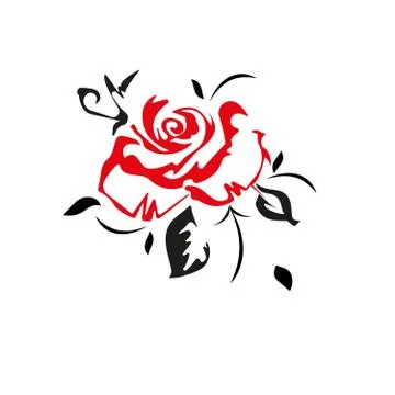 Flat vector beautiful black, red  and white rose and leaves Stock Illustration