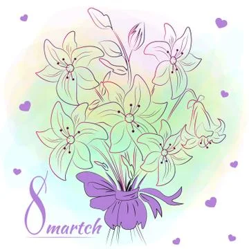 Flat vector beautiful lilies and leaves Stock Illustration