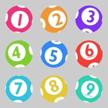 Flat Vector Bingo Lottery Number Balls Isolated on Grey Background Stock Illustration