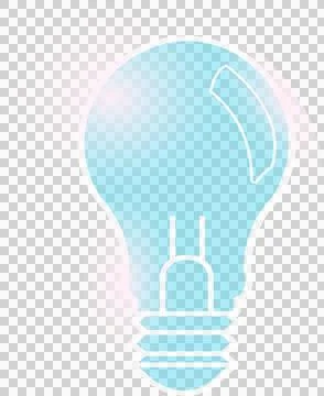 Flat vector blue light bulb icon is glowing with lens flare effects on Stock Illustration