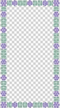 Flat vector botanical frame is showing fern leaves and purple flowers on Illustrazione stock