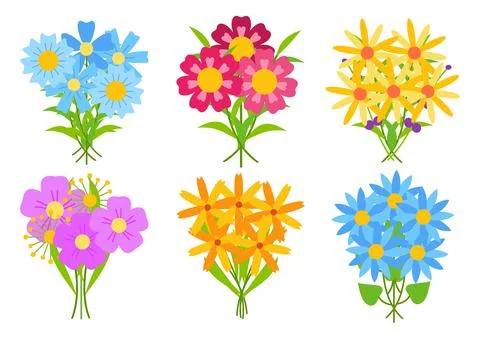 Flat vector bouquets of flowers for greeting cards Stock Illustration