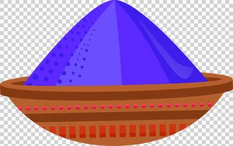 Flat vector bowl showing rim and red dot band holding purple powder mound, Stock Illustration