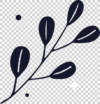 Flat vector branch with oval leaves, dots and sparkle icon is floating on Stock Illustration
