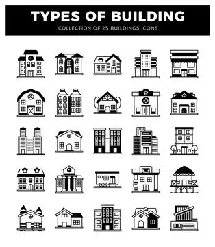 Flat vector building icons collection on white background Ilustración de archivo