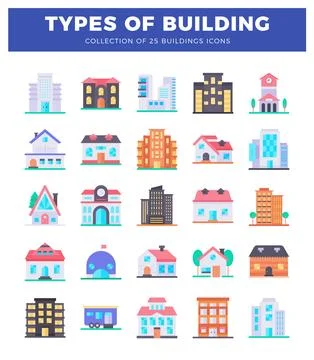 Flat vector building icons on a white background Illustrazione stock