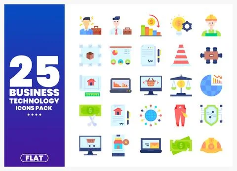 Flat vector business and technology icons for presentation Stock Illustration