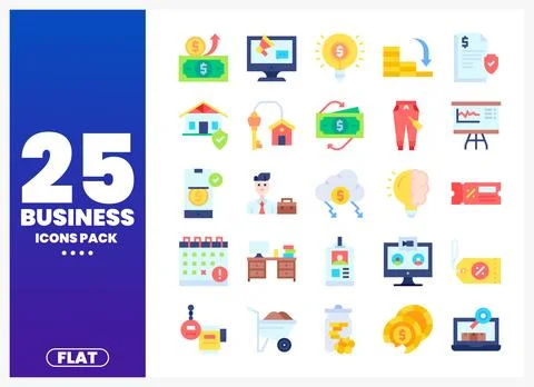 Flat vector business icons in a grid layout. イラスト素材