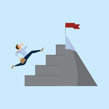 Flat Vector Businessman Running Up Stairs to Reach Success Flag Stock Illustration