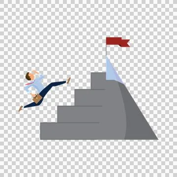 Flat Vector Businessman Running Up Stairs to Reach Success Flag Stock Illustration