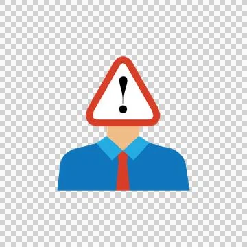 Flat Vector Businessman with Warning Triangle and Exclamation Mark Head Icon. Stock Illustration