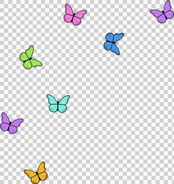 Flat vector butterflies floating on transparent background, in vivid hues and イラスト素材
