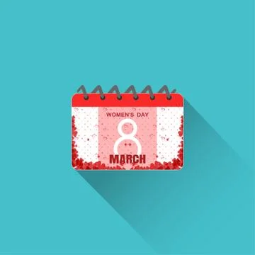Flat vector calendar icon for International Women's Day with red stripe on th Stock Illustration