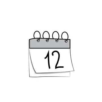 Flat Vector Calendar Page with Number 12 and Spiral Rings Stock Illustration