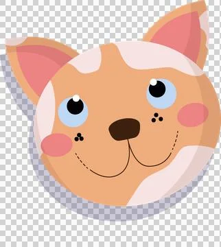 Flat vector cartoon cat head is floating on clear background featuring peach Stock Illustration