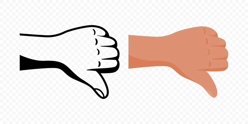 Flat Vector Cartoon Hand Gesture Showing Thumbs Down. Thumbs Down Icon for Stock Illustration