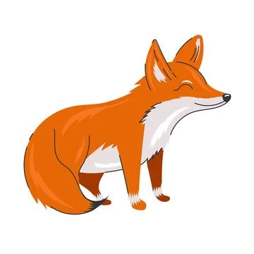 Flat vector cartoon illustration of a cute standing red fox character isolated Stock Illustration