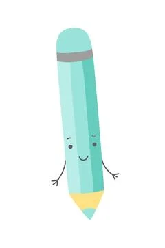 Flat vector cartoon mint pencil character illustration. Icon for your design Stock Illustration