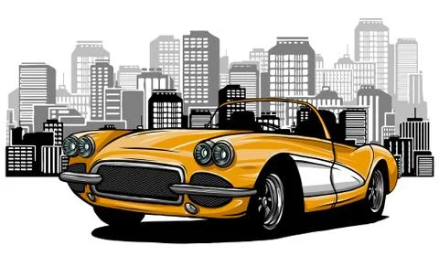 Flat vector cartoon style illustration of landscape street with electric cars Stock Illustration