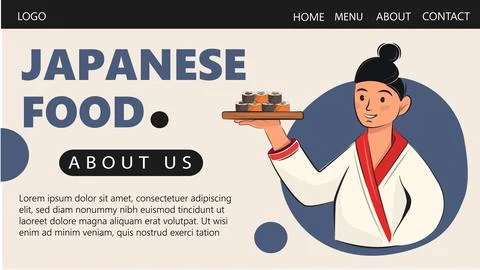 Flat vector cartoon sushi chef boy japan food delivery character illustrati.. Stockillustratie