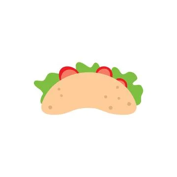 Flat Vector Cartoon Taco Icon with Lettuce and Tomato Illustration Ilustración de archivo