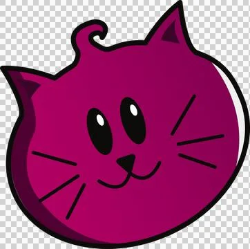 Flat vector cat head is floating on transparent background with fuchsia gradient Illustrazione stock