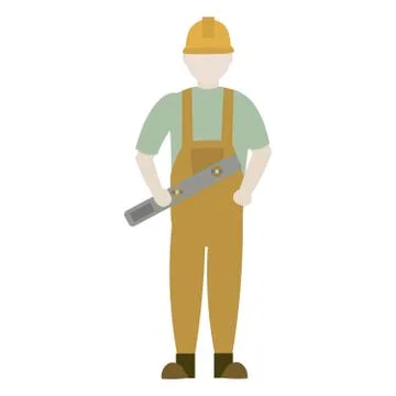 Flat vector character builder in helmet. Profession builder. Stock Illustration