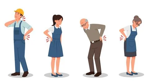 Flat vector of character people with back pain symptom Stock Illustration