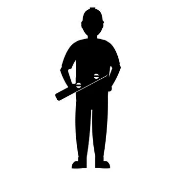 Flat vector character silhouette of a builder in helmet. Profession builder. イラスト素材