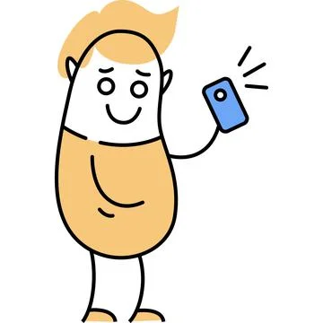 Flat vector character using mobile phone icon Stock Illustration