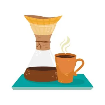 Flat vector chemex with a cup of coffee. Alternative methods of brewing coffe Stock Illustration