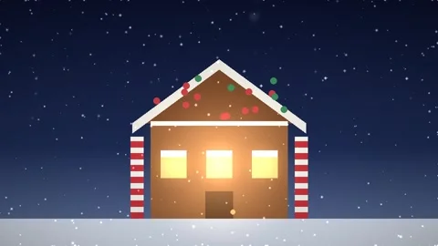 Flat Vector Christmas Gingerbread House in Snow Animated Motion Graphics Stock Footage 347807705
