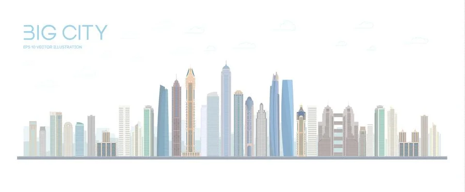 Flat vector city building design. Urban skyline cityscape. Town landscape with Stock Illustration