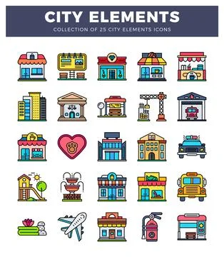 Flat vector city icons collection Illustrazione stock