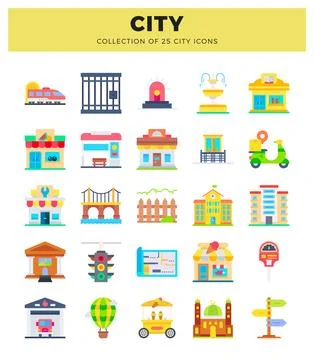 Flat vector city icons on white background Stock Illustration