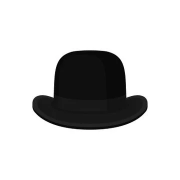 Flat vector of classic black bowler or derby hat. Traditional British headdress Stock Illustration