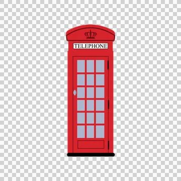 Flat Vector Classic Red British Telephone Booth Stock Illustration