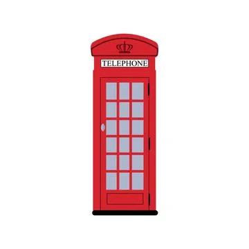 Flat Vector Classic Red British Telephone Booth Icon Stock Illustration