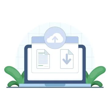 Flat vector of cloud computing with online storage, secure file sharing. 库存插图