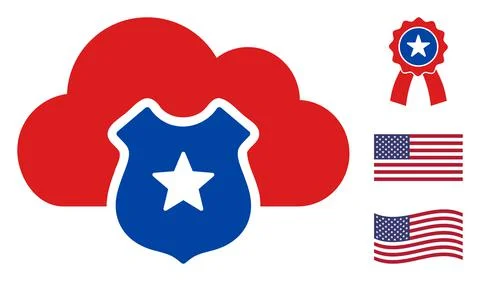 Flat Vector Cloud Shield Icon in American Democratic Colors with Stars 스톡 일러스트